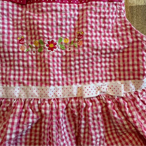 VINTAGE floral embroidered pink checkered girls summer dress size 6 - Picture 3 of 7